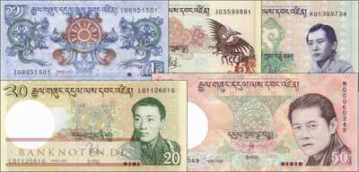 Bhutan: 1 - 50 Ngultrum (5 Banknoten)