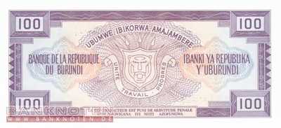 Burundi - 100  Francs (#029c-90_UNC)