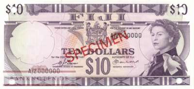 Fidschi Inseln - 10  Dollars - SPECIMEN (#074s6_UNC)