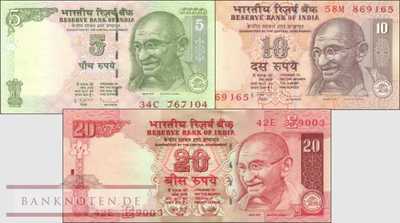 Indien: 5 - 20 Rupien (3 Banknoten)