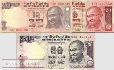Indien: 10 - 50 Rupien neues Symbol (3 Banknoten)