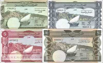 Jemen Demokratische Republik: 500 Fils - 10 Dinars (4 Banknoten)