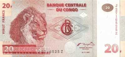 Kongo, Demokratische Republik - 20  Francs - Ersatzbanknote (#088A-R_UNC)