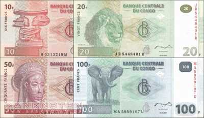 Kongo, Demokratische Republik: 10 - 100 Francs (4 Banknoten)