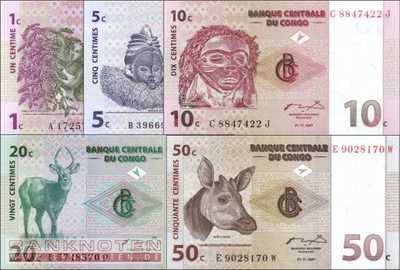 Kongo, Demokratische Republik: 1 - 50 Centimes (5 Banknoten)