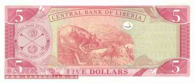 Liberia - 5  Dollars (#026d_UNC)