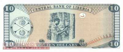 Liberia - 10  Dollars (#027c_UNC)