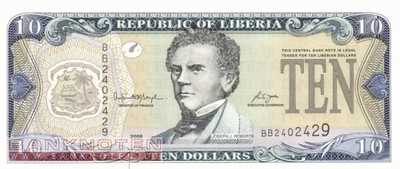 Liberia - 10  Dollars (#027c_UNC)