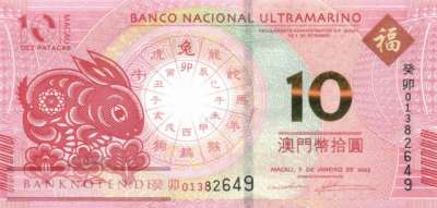 Macao - 10  Patacas - Jahr des Hasen (#088H_UNC)