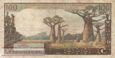 Madagaskar - 100  Francs (#057a-U1_F)