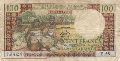 Madagaskar - 100  Francs (#057a-U1_F)