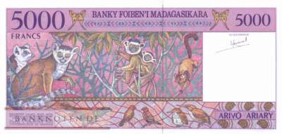Madagaskar - 5.000  Francs (#078a_AU)