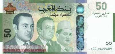 Marokko - 50  Dirhams - 50 Jahre Bank Al-Maghrib (#072_UNC)