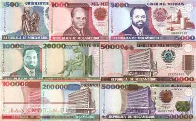 Mozambique: 500 - 500.000 Meticais (9 Banknoten)