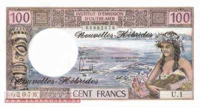 New Hebrides - 100  Francs (#018d_UNC)