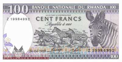 Ruanda - 100  Francs (#019_UNC)