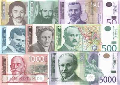 Serbien: 10 - 5.000 Dinara (8 Banknoten)