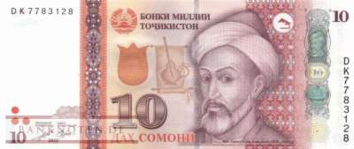 Tadschikistan - 10  Somoni (#024e_UNC)