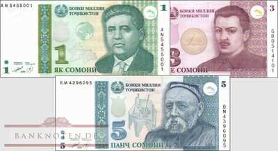 Tadschikistan: 1 - 5 Somoni (3 Banknoten)