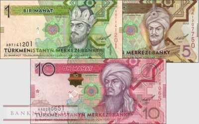 Turkmenistan: 1 Manat - 10 Manat (3 Banknoten)