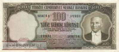 Türkei - 100  Lira (#168a_F)