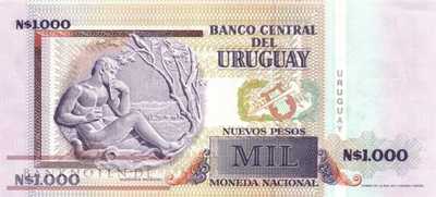 Uruguay - 1.000  Nuevos Pesos - grüner Überdruck (#067A-3_UNC)