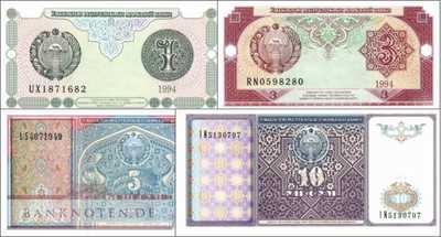 Usbekistan: 1 - 10 Sum (4 Banknoten)