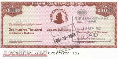 Zimbabwe - 100.000  Dollars (#020_UNC)