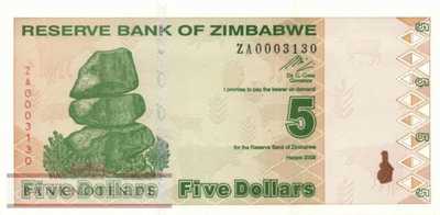 Zimbabwe - 5  Dollars - Replacement (#093R_UNC)