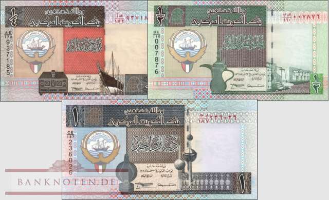 Kuwait: 1/4 - 1 Dinar (3 Banknoten)