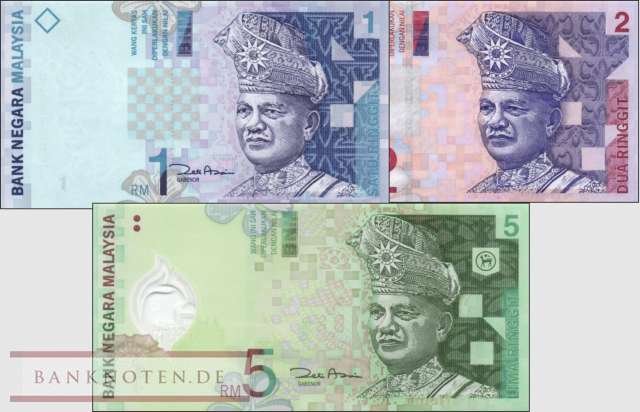 Malaysia: 1 - 5 Ringgit (3 Banknoten)