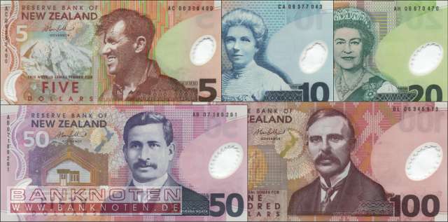 Neuseeland: 5 - 100 Dollars (5 Banknoten)