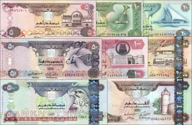 VAE: 5 - 1.000 Dirhams (8 Banknoten)