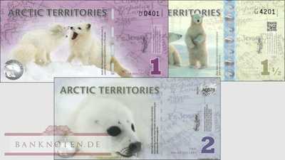 Arktische Region: 1 - 2 Polar Dollars Privatausgaben (3 Banknoten)