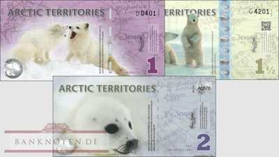 Arctic Territories: 1 - 2 Polar Dollars private issues (3 banknotes)