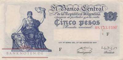 Argentinien - 5  Pesos (#258_VF)