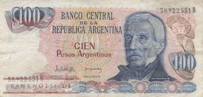 Argentinien - 100  Pesos Argentinos (#315a-1-B_F)