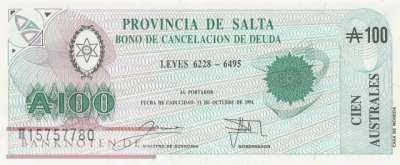 Argentinien - Salta - 100  Australes (#S2623d_UNC)