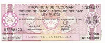 Argentina - Tucuman - 5  Australes (#S2712b-2_UNC)