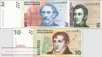 Argentina:  2 - 10 Pesos (3 banknotes)