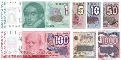 Argentina:  1 - 1.000 Australes (7 banknotes)