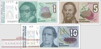 Argentina:  1 - 10 Australes (3 banknotes)