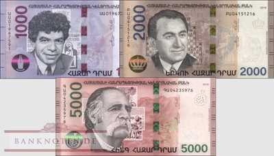 Armenia: 1.000 - 5.000 Drams (3 Banknoten)