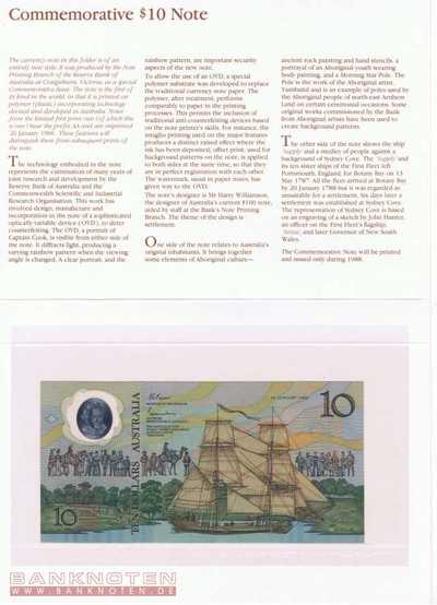 Australien - 10  Dollars im Folder (#049aF_UNC)