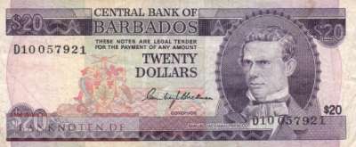 Barbados - 20  Dollars (#034a_F)