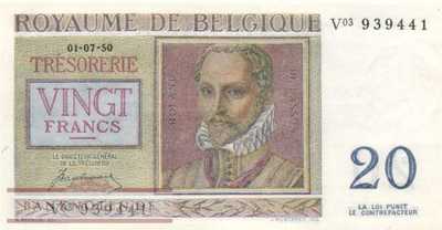 Belgium - 20  Francs (#132a_AU)