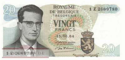 Belgium - 20  Francs (#138-U18_UNC)