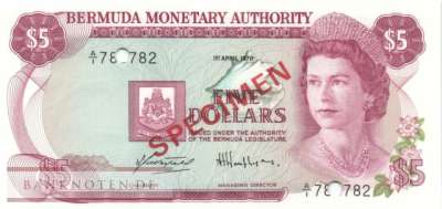 Bermudas - 5  Dollars - SPECIMEN (#029s_UNC)
