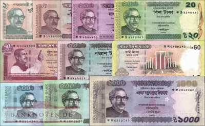 Bangladesh: 2 - 1.000 Taka (10 banknotes)