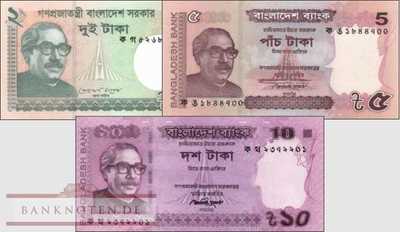 Bangladesh: 2 - 10 Taka (3 banknotes)